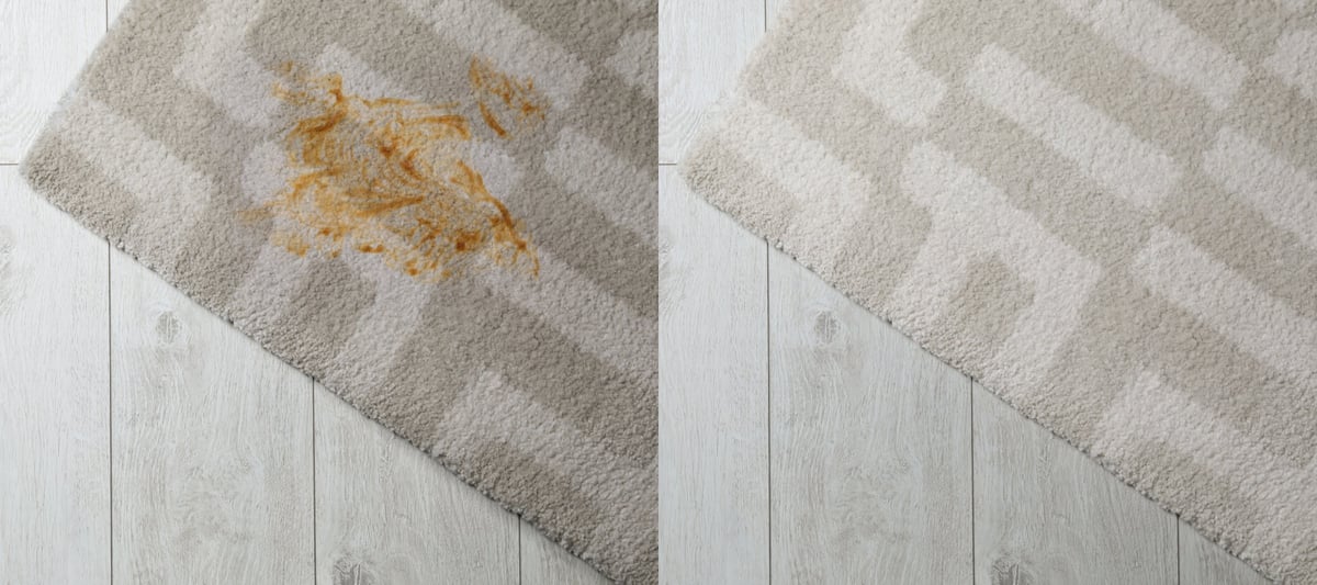 Carpet before and after dry-cleaning top view comparison